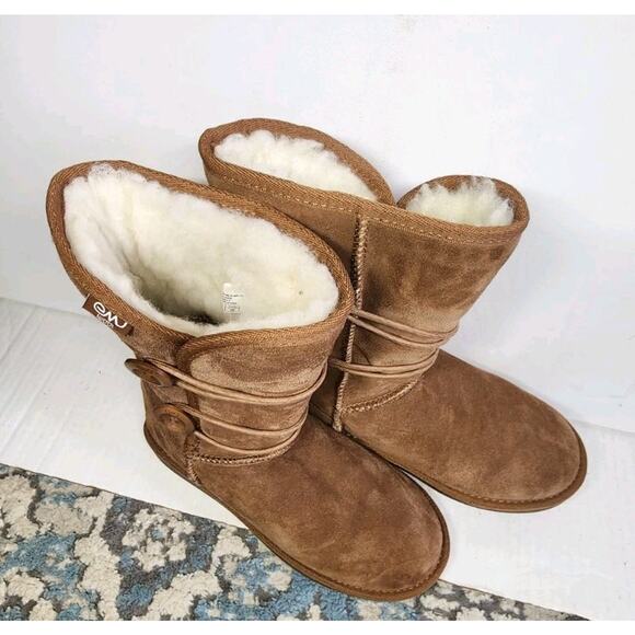 Emu Womens Suede Boot Kate Size 7M Mid Calf 100% Merino Wool Lining Button - Picture 10 of 15